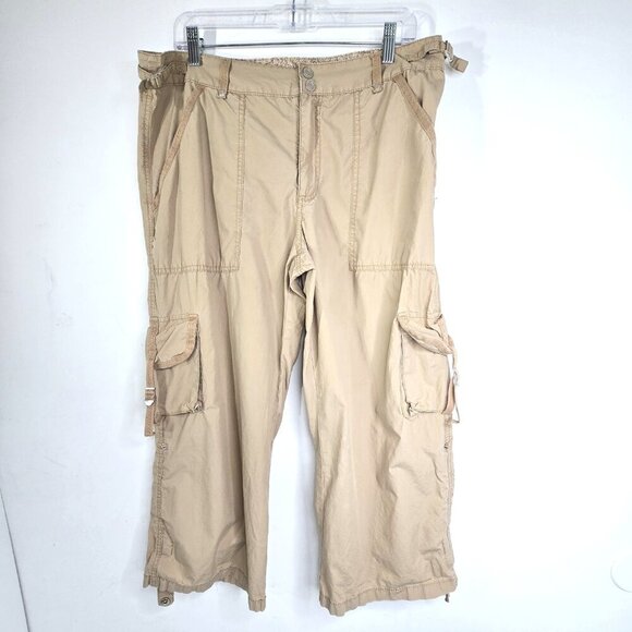 Vintage Faded Glory Khaki Beige Roll Tab Cargo High Rise Pants Y2K 90s - Picture 1 of 9